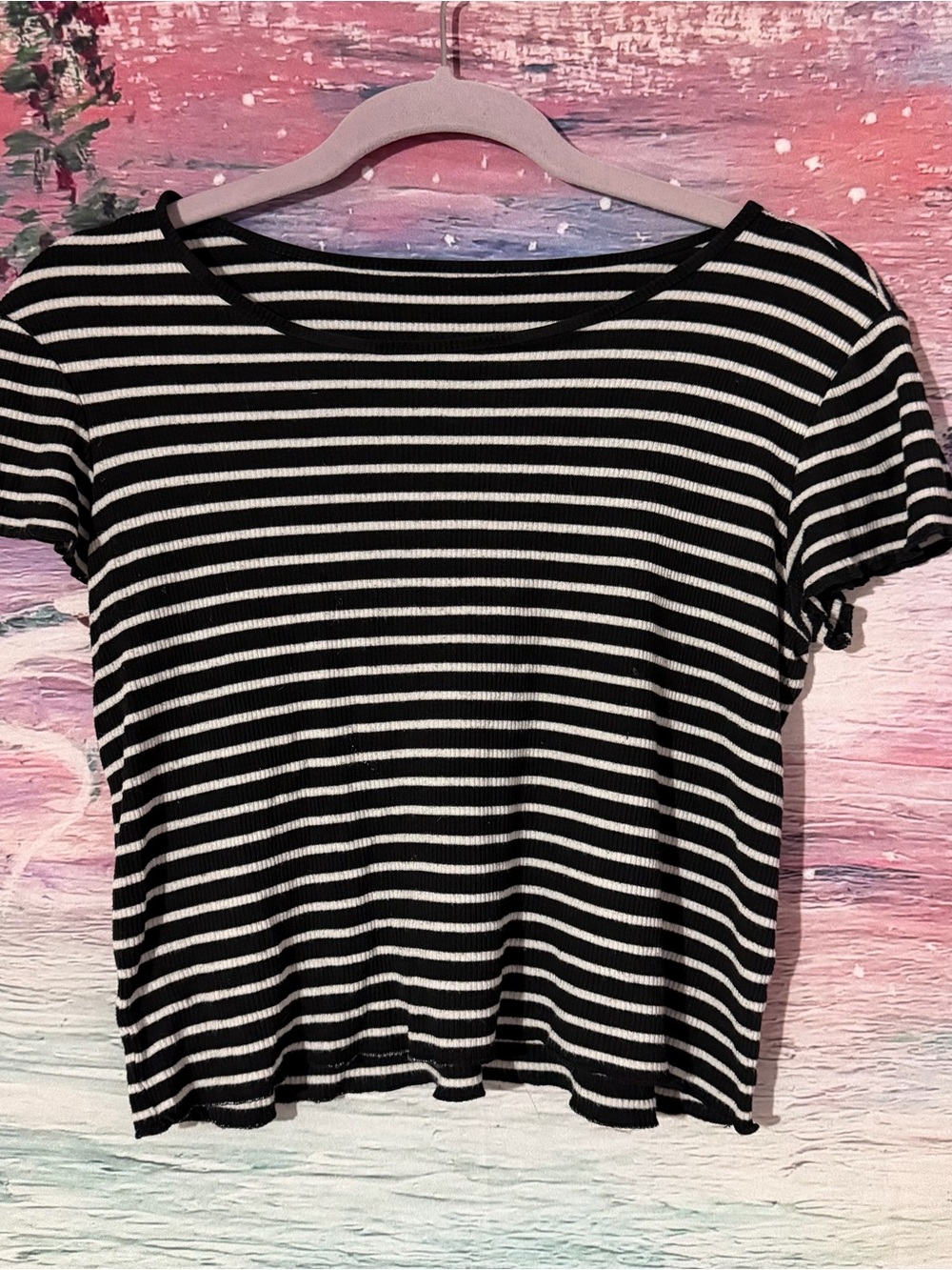 Striped Black & White Short Sleeve Women's Top